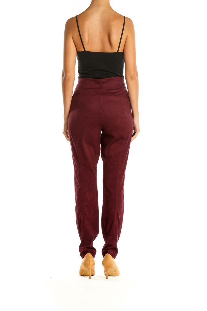 Red Casual Velour Leggings