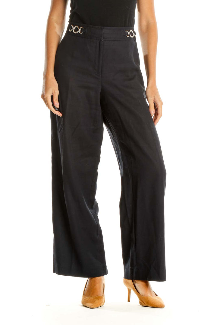 Black Classic Trousers with Chain Detail