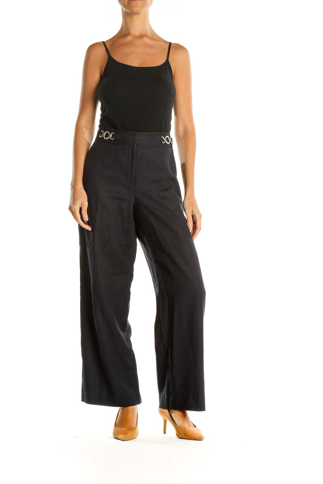 Black Classic Trousers with Chain Detail