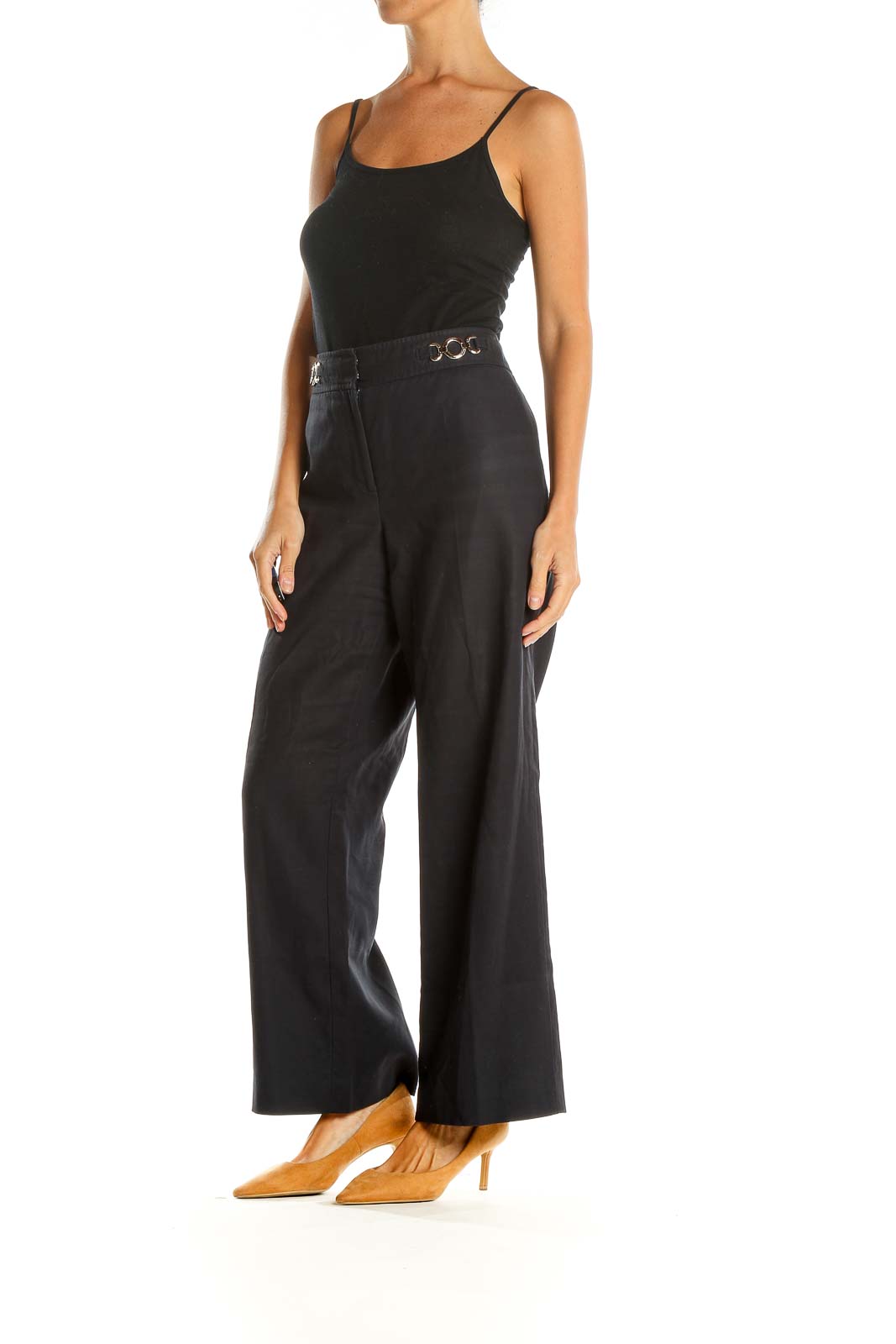 Black Classic Trousers with Chain Detail