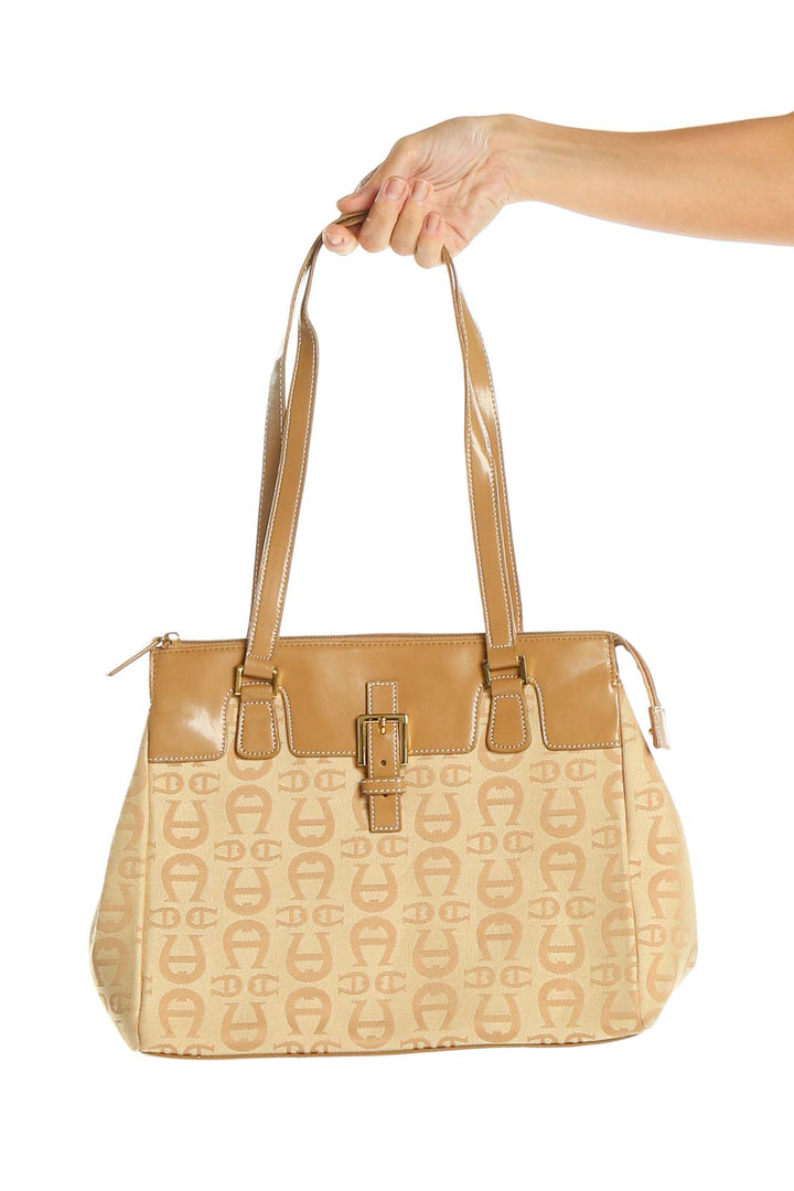 Beige Graphic Shoulder Bag