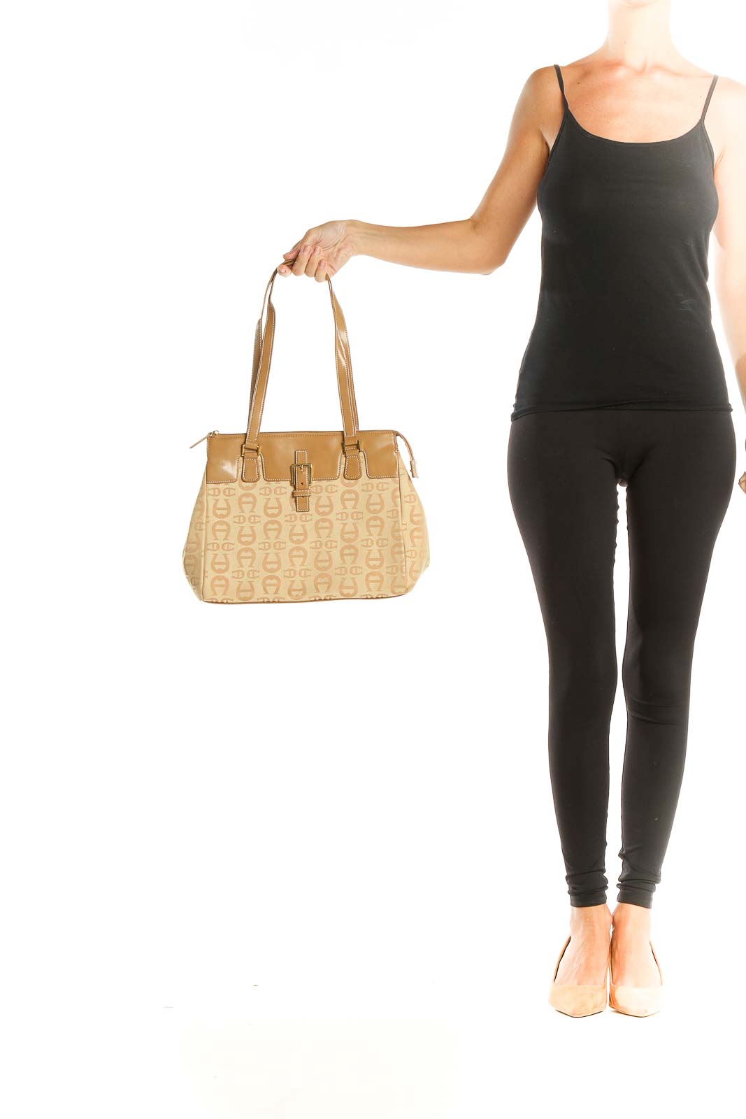 Beige Graphic Shoulder Bag