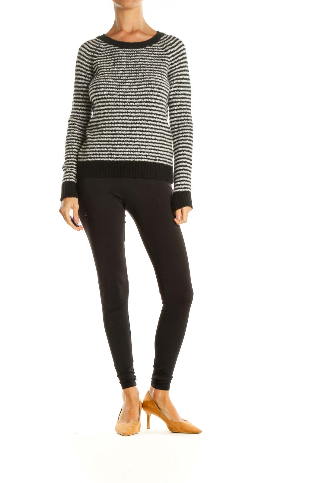 Black White Striped Casual Sweater