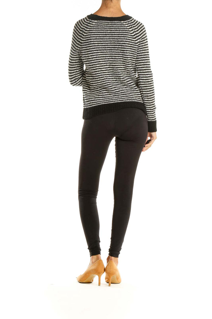 Black White Striped Casual Sweater