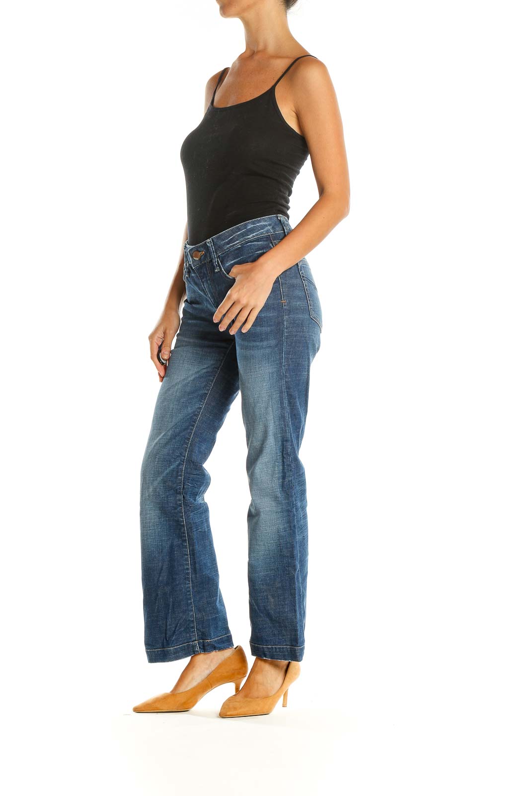 Blue Vintage Wash Flared Jeans