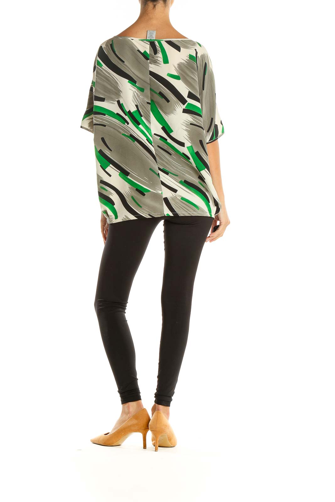 Gray Green Printed Retro Top