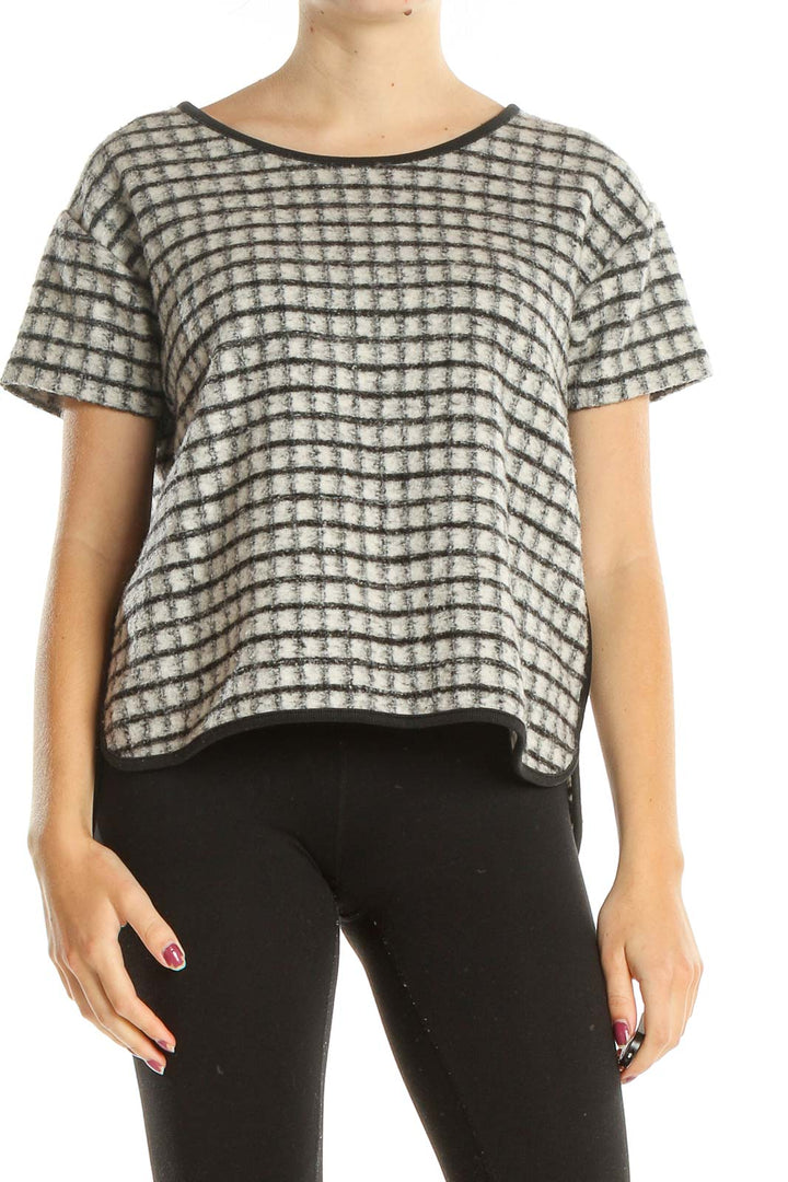 Gray Checkered Brunch Top