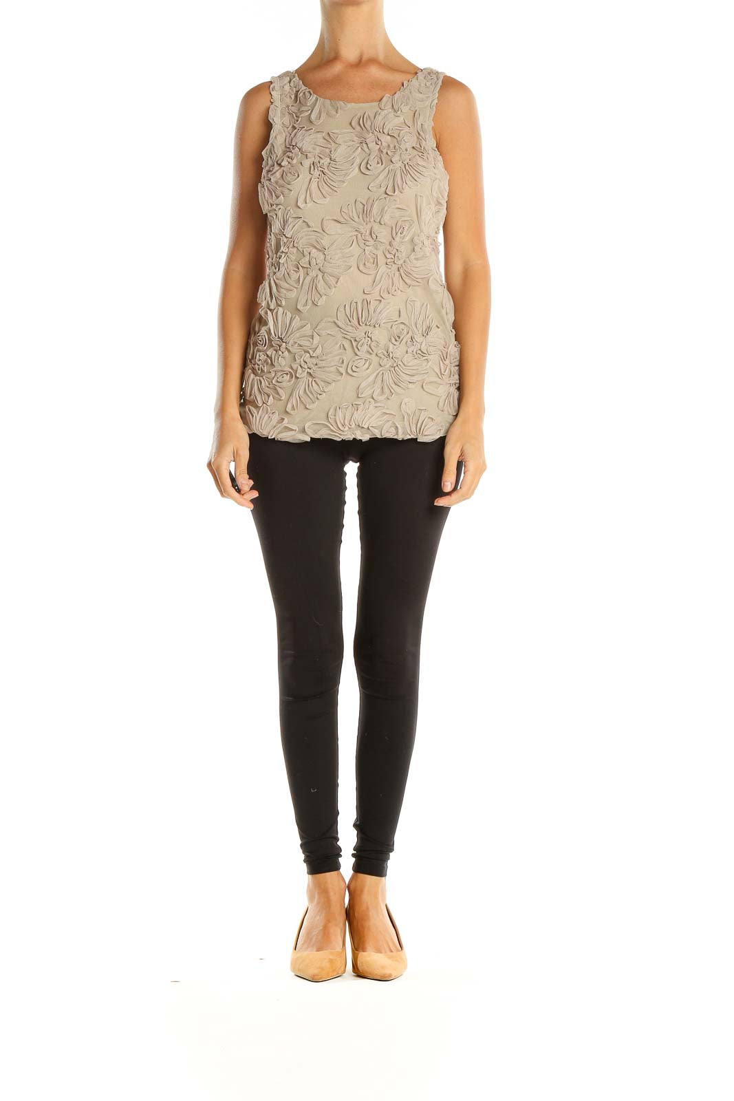 Beige Textured Retro Top