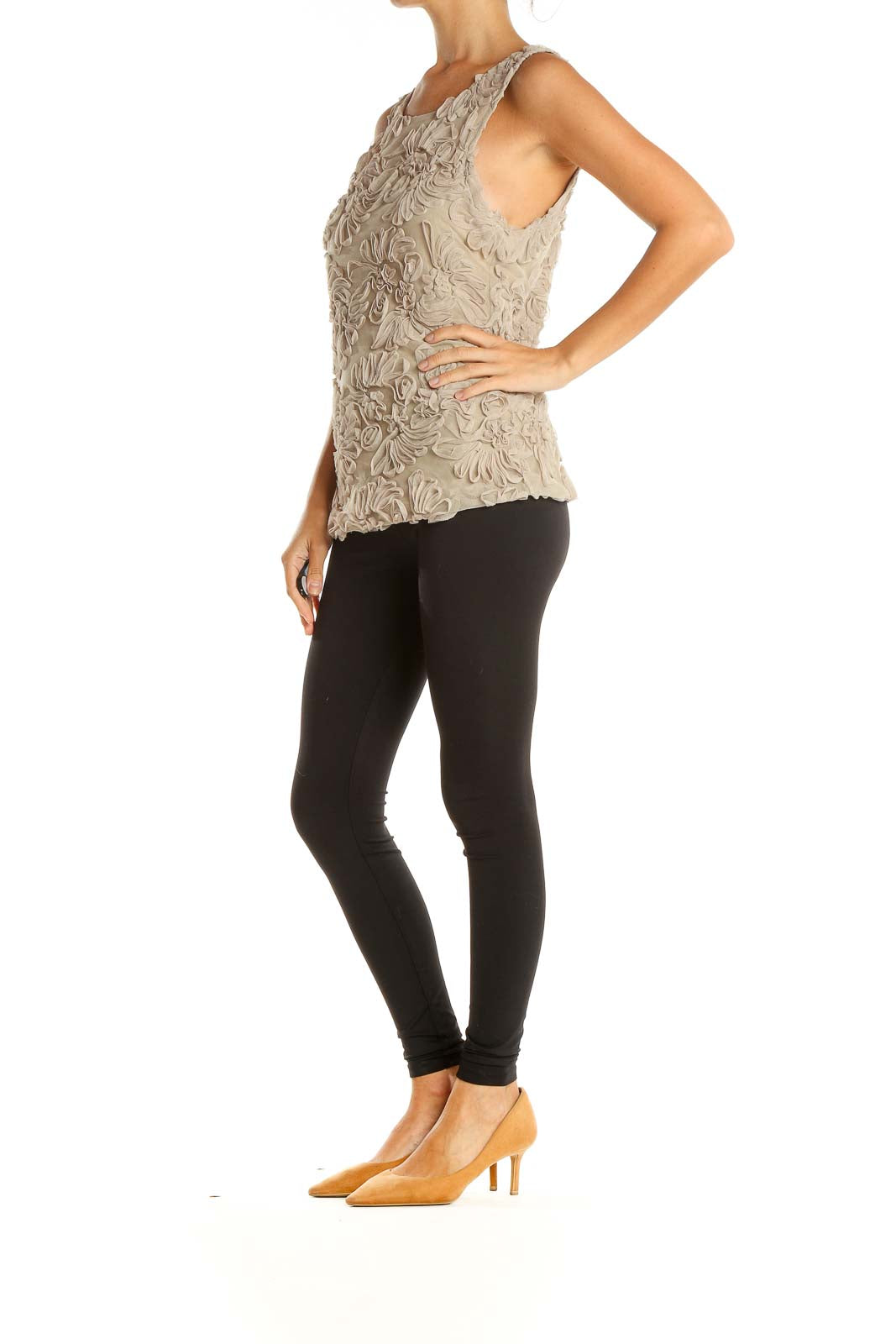 Beige Textured Retro Top