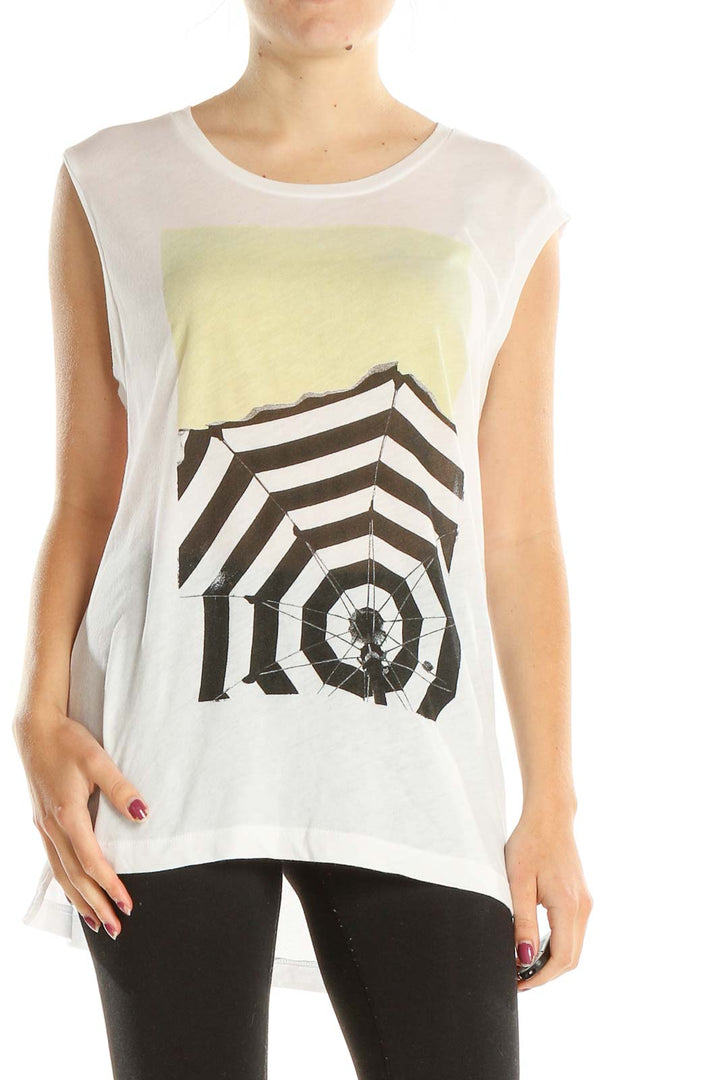 White Graphic Print Casual Tank Top