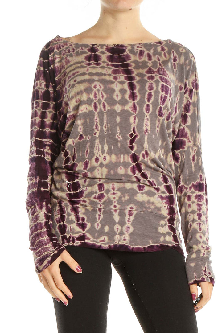 Brown Purple Printed Retro Top