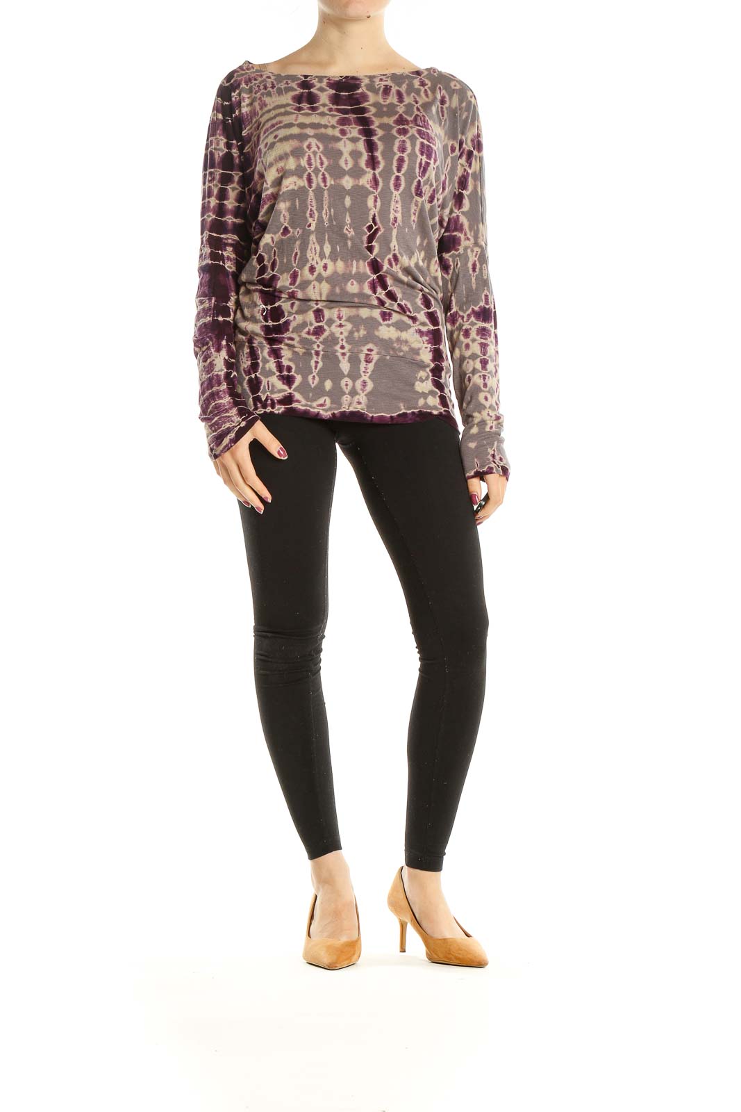 Brown Purple Printed Retro Top