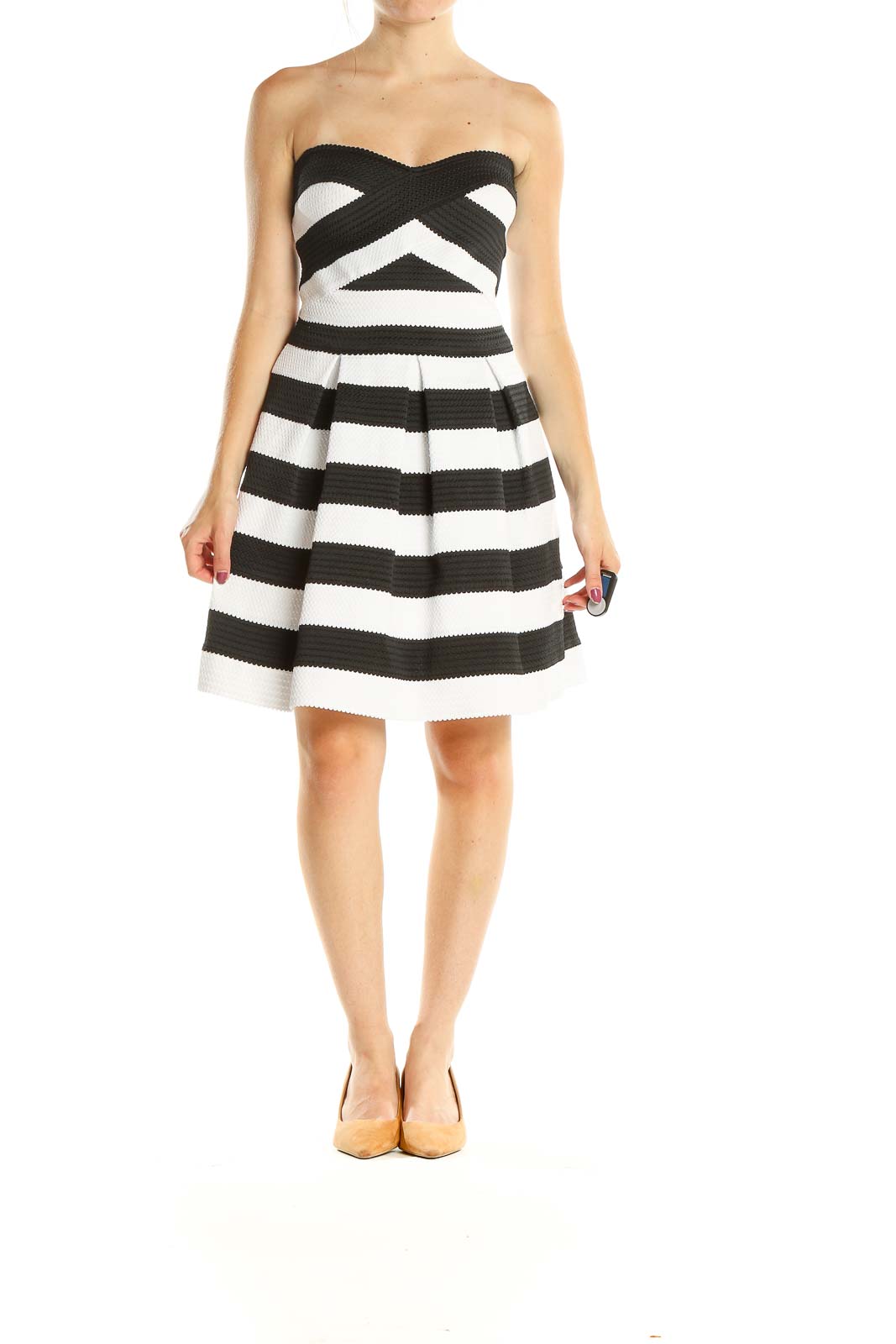 White Black Structured Striped Day Fit & Flare Dress