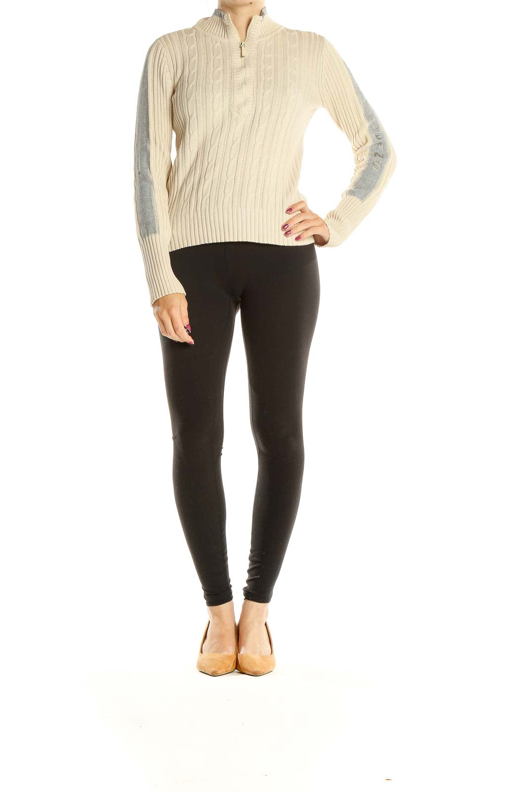 Beige Retro Cableknit Sweater