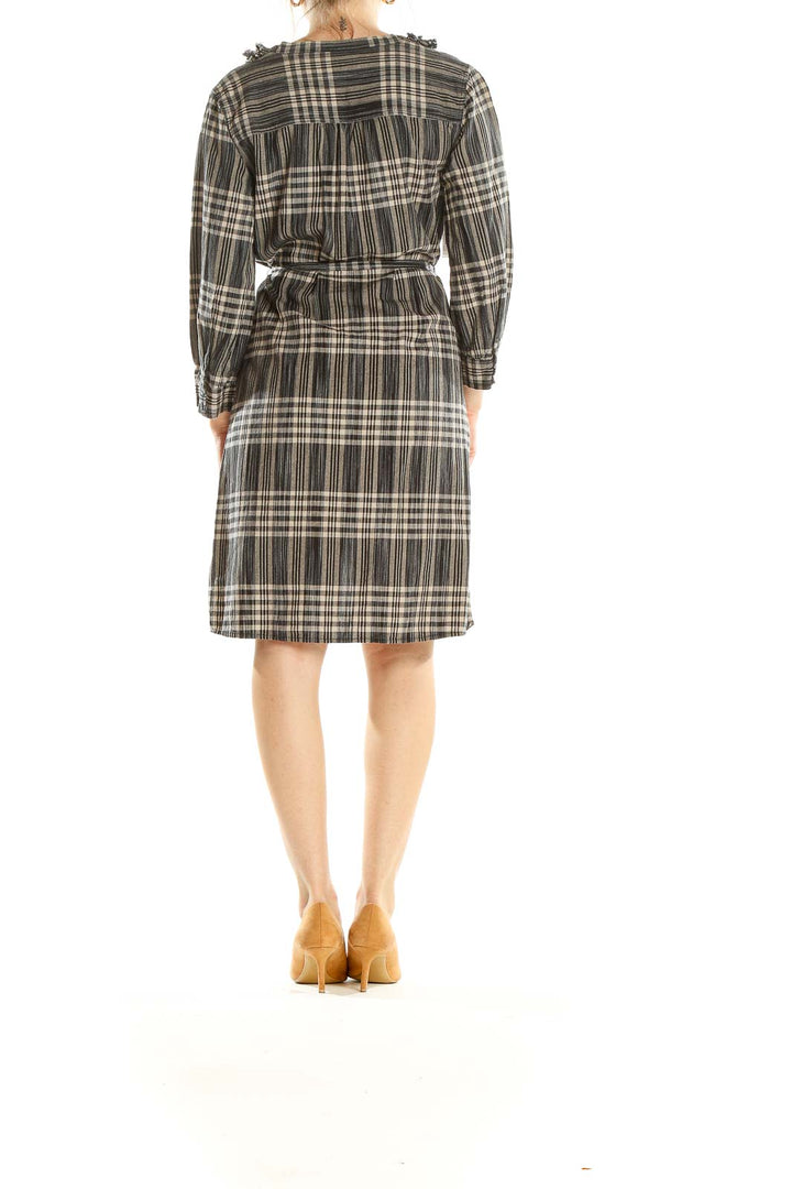 Brown Yellow Checkered Retro Sheath Dress