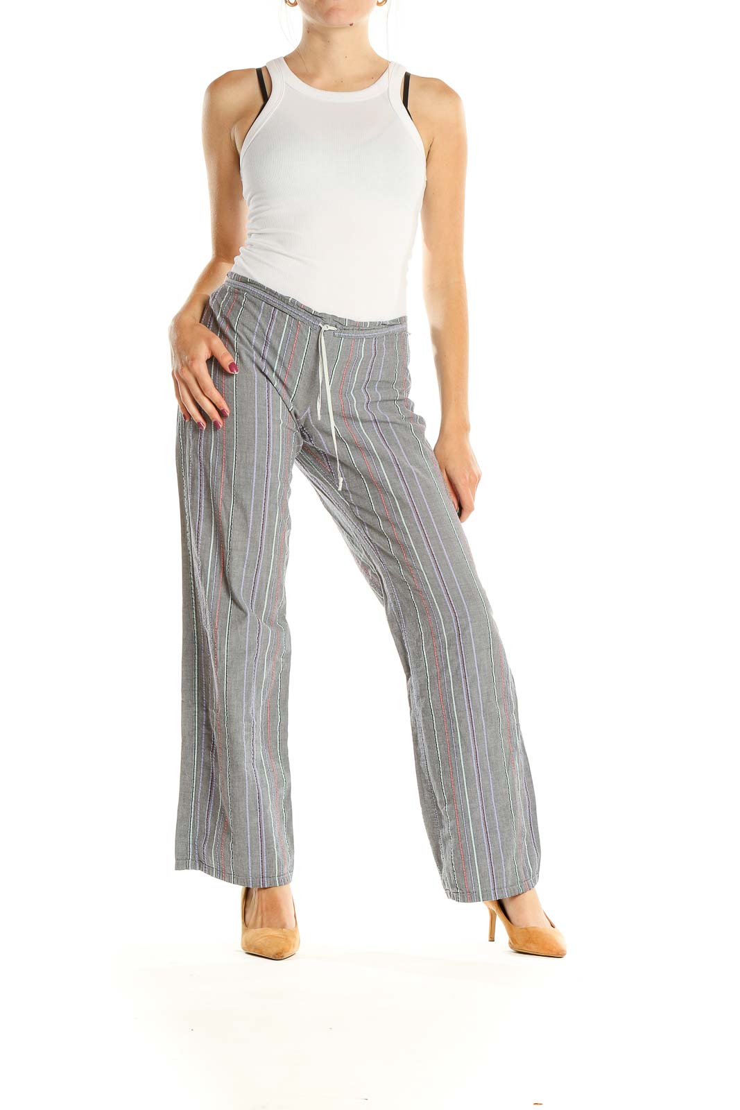 Gray Striped Casual Pants