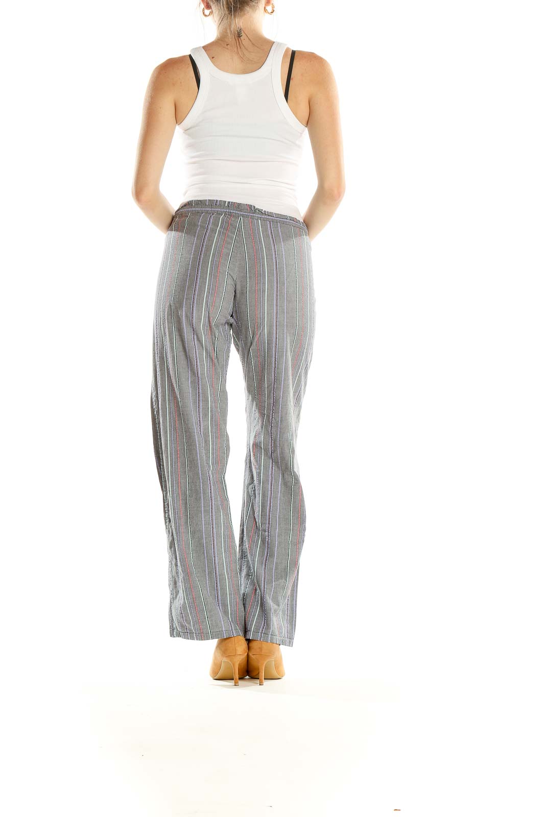 Gray Striped Casual Pants