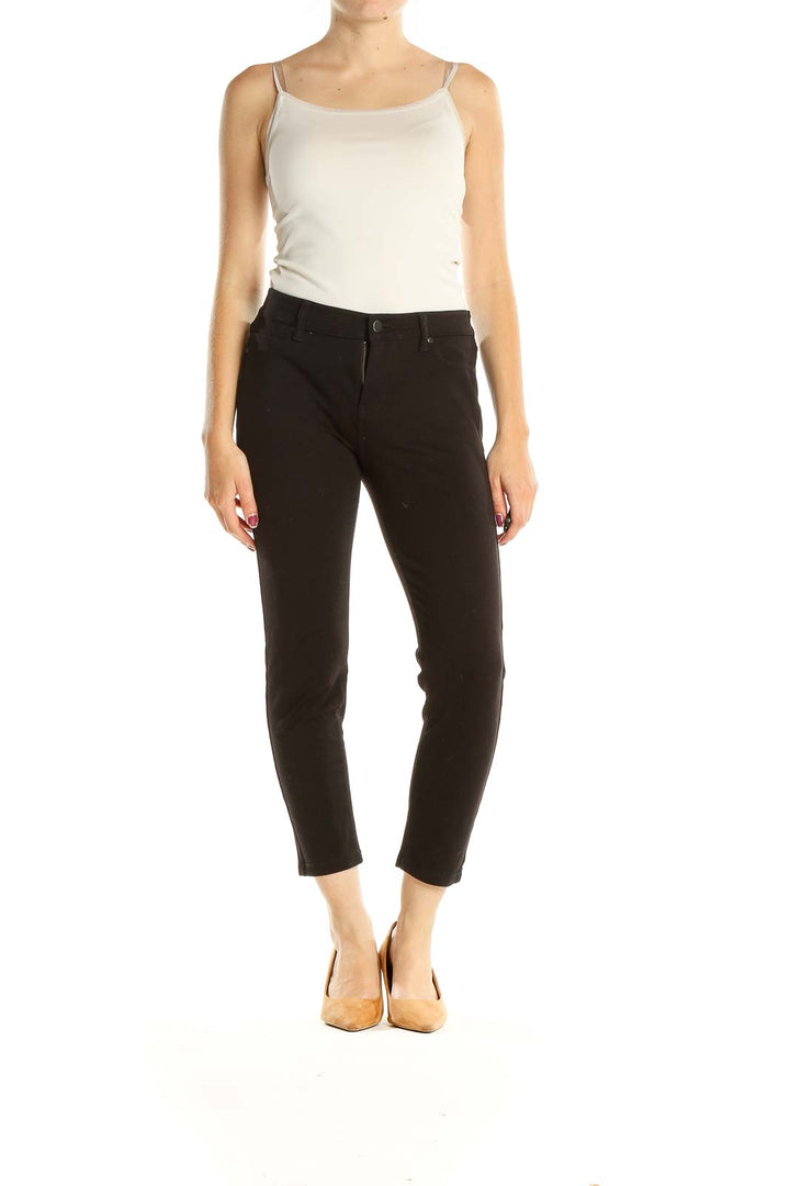 Black Solid Cropped Casual Pants