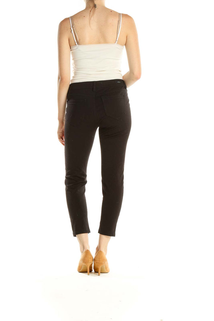 Black Solid Cropped Casual Pants