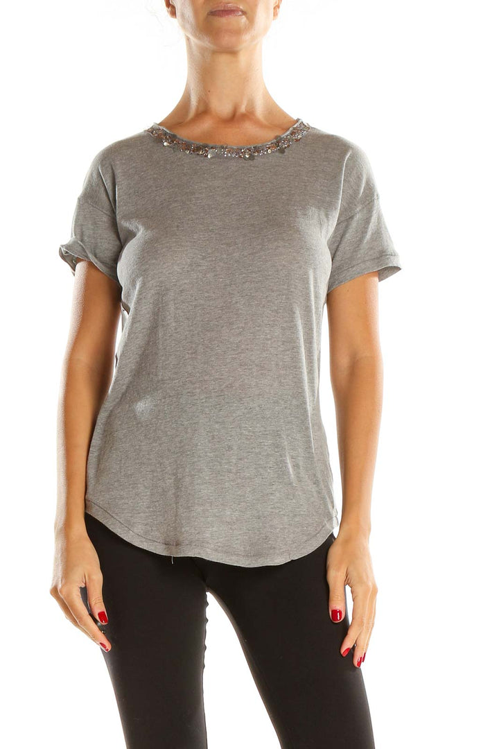 Gray Sequin Casual Top