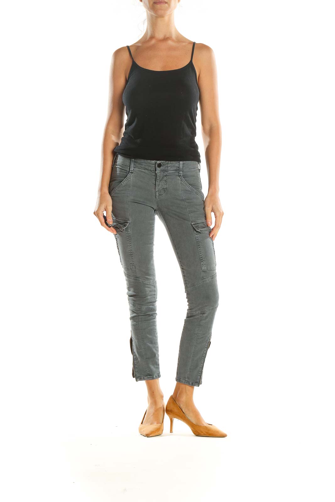 Gray Cropped Carpenter Casual Trousers