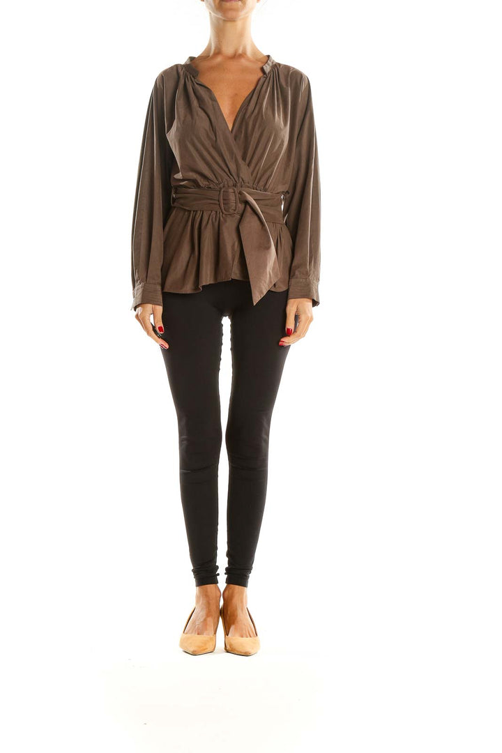 Brown Wrap Brunch Top