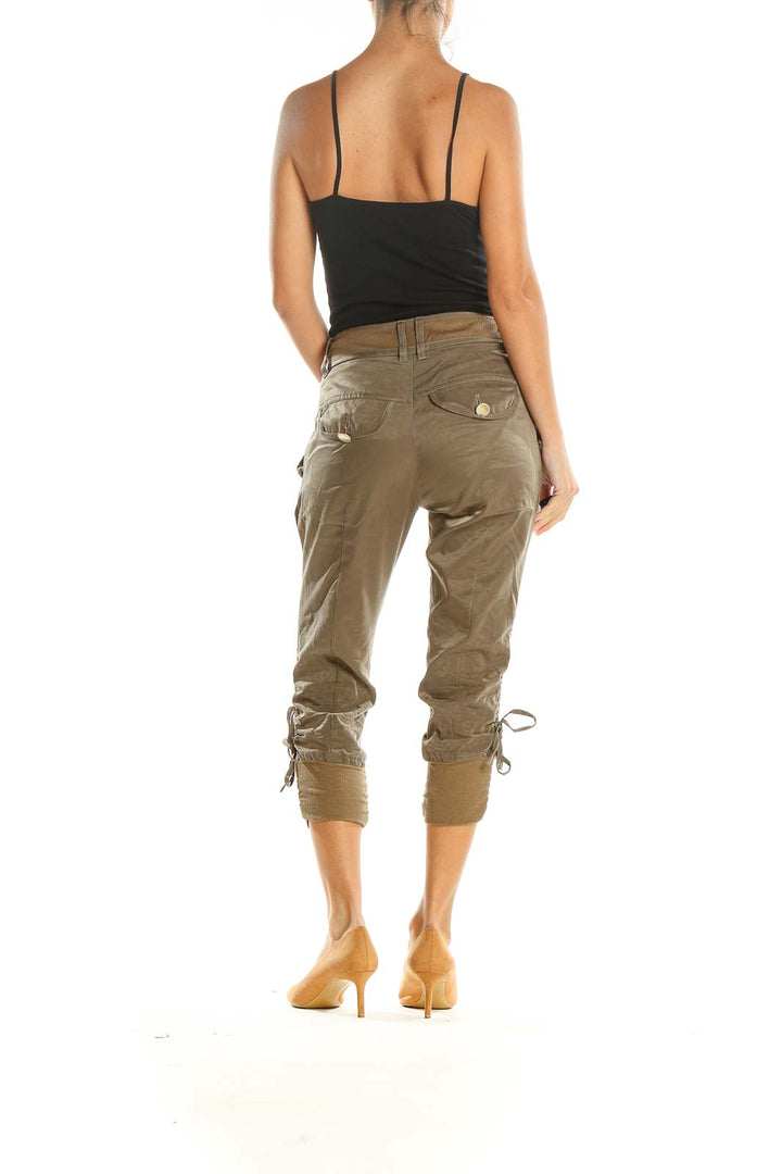 Brown Solid Cropped Cargo Pants