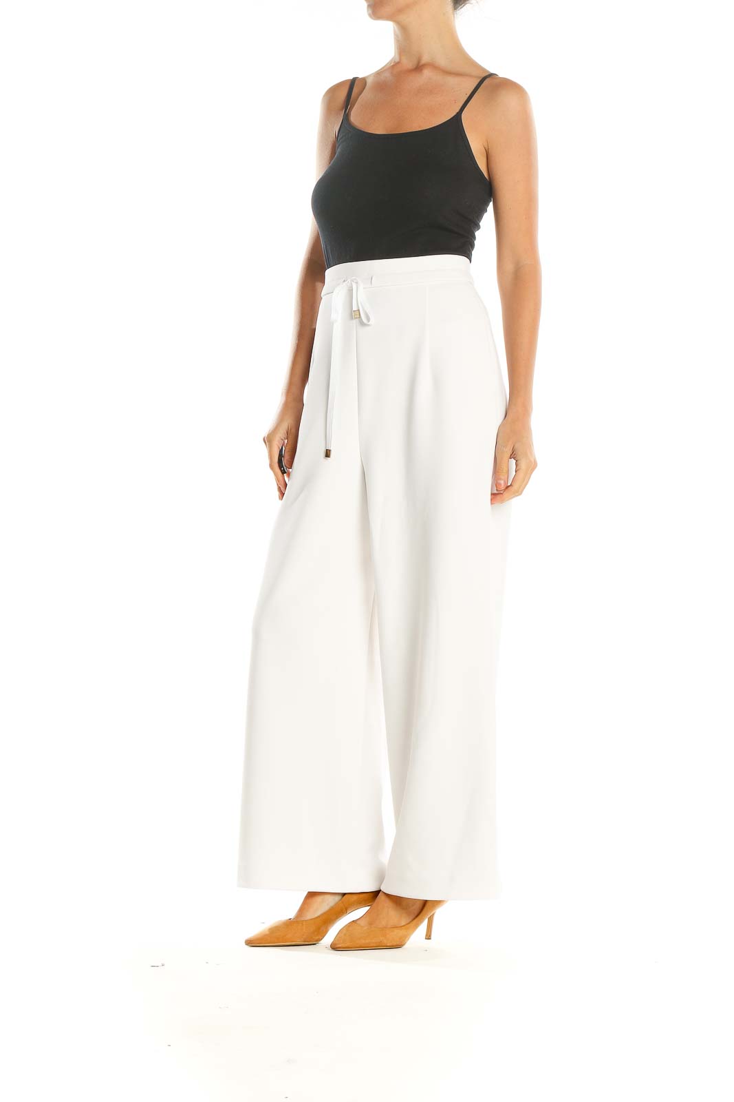 White Chic Wide Leg High Waisted Pants