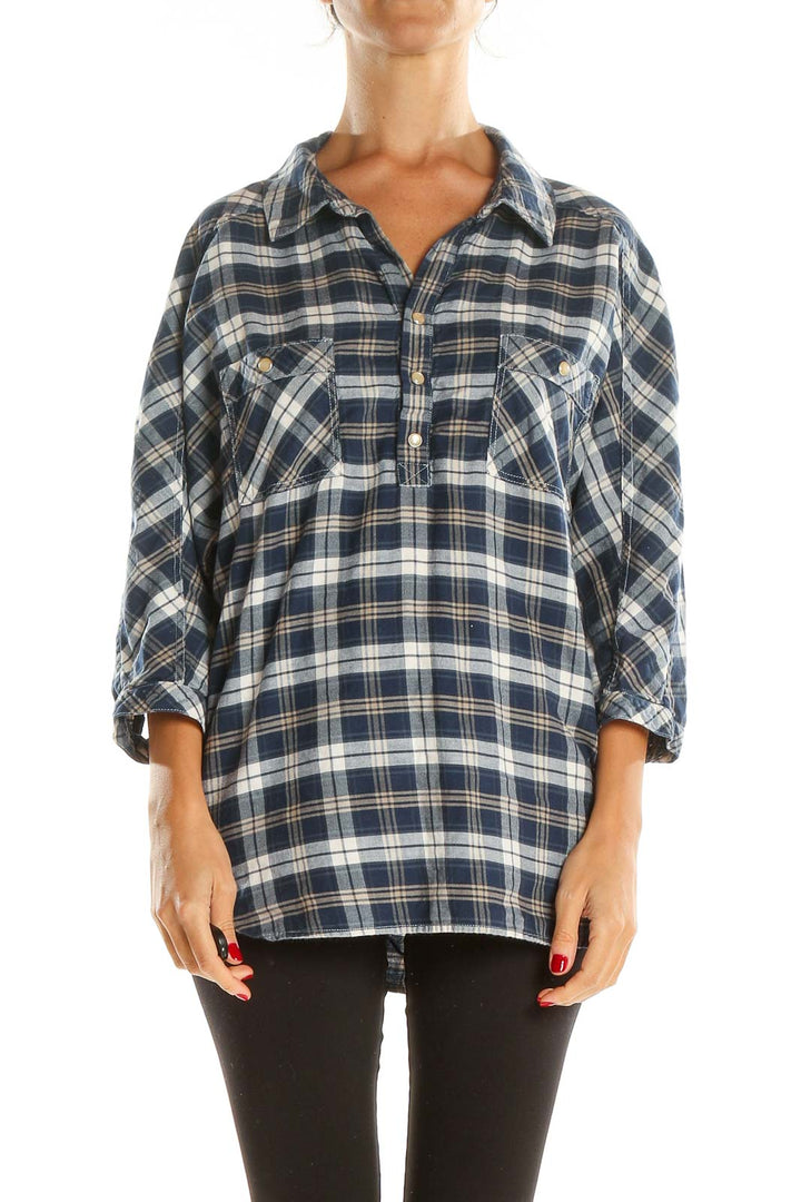 Blue Checkered All Day Wear Flannel Top