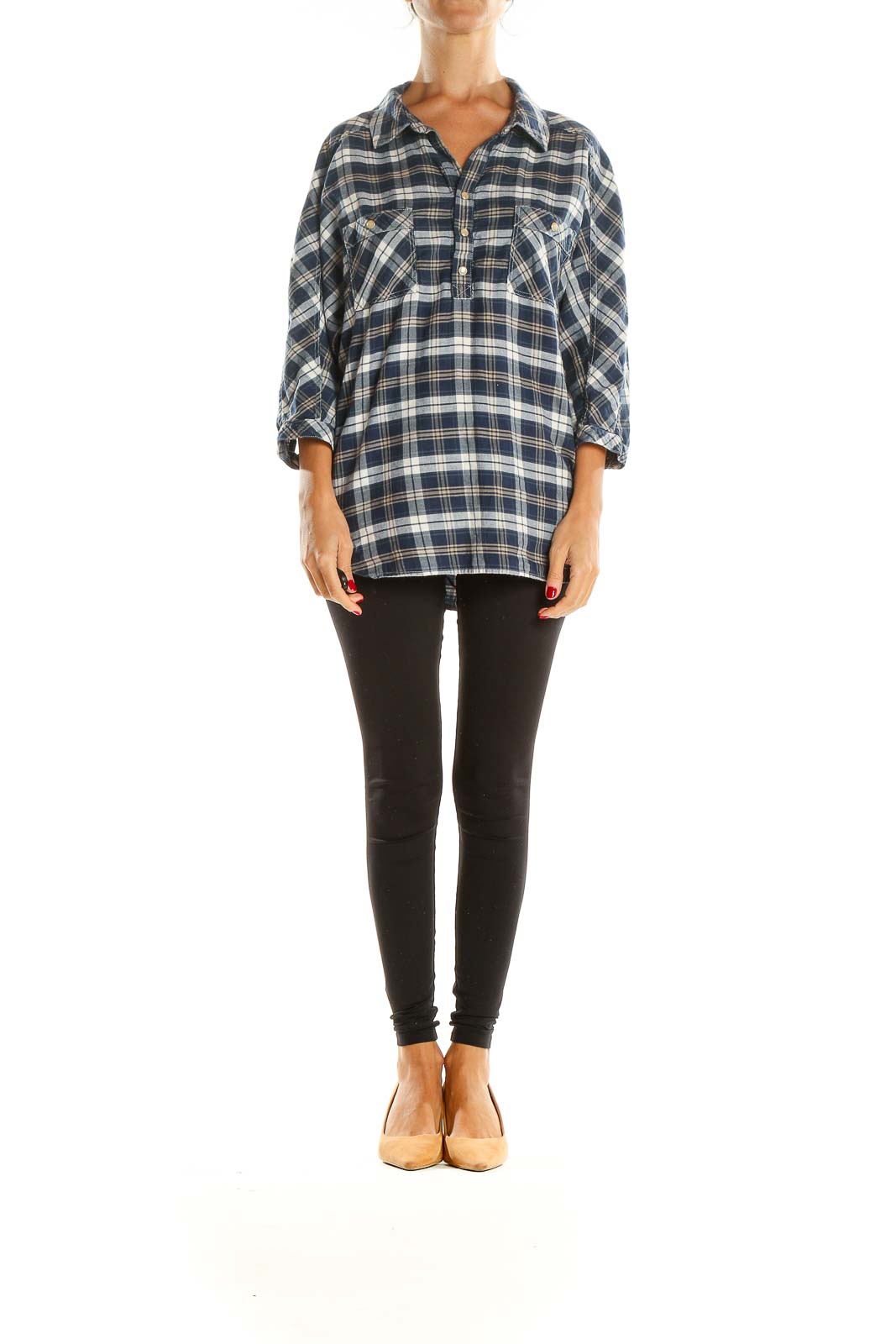 Blue Checkered All Day Wear Flannel Top