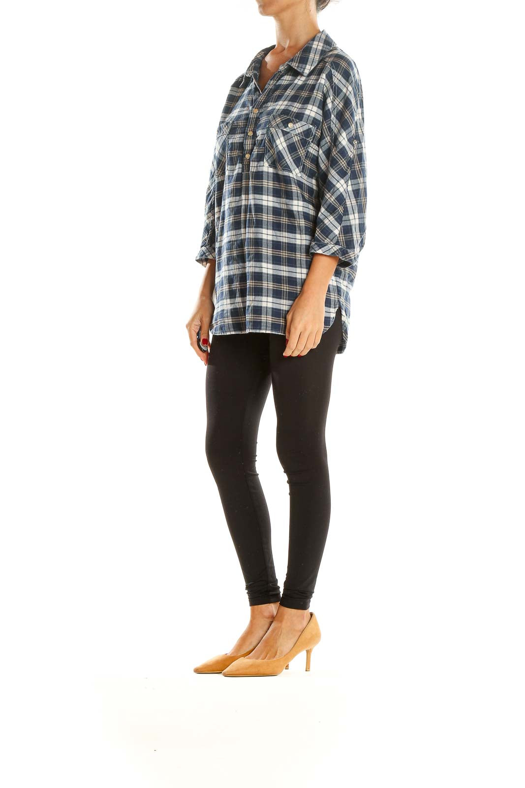 Blue Checkered All Day Wear Flannel Top