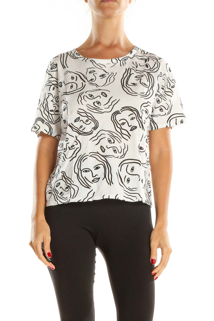 White Graphic Print Casual Top