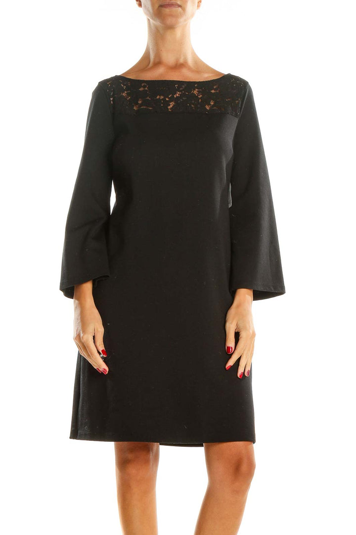 Black Classic A-Line Dress With Lace Neckline