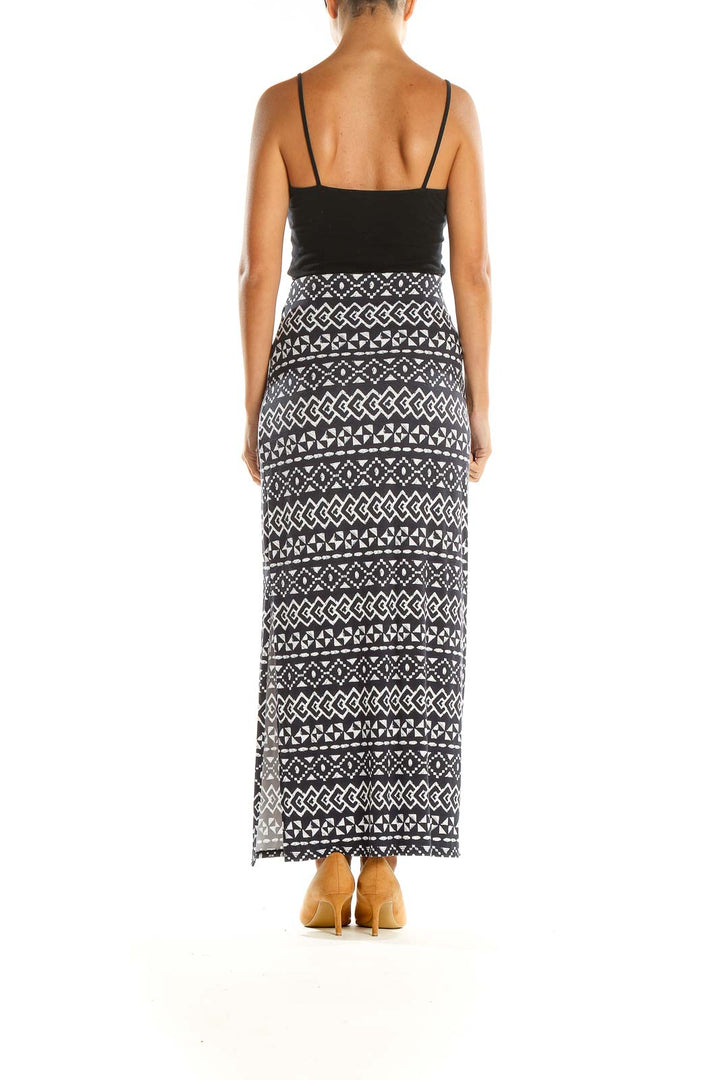 Black White Printed Bohemian Maxi Skirt