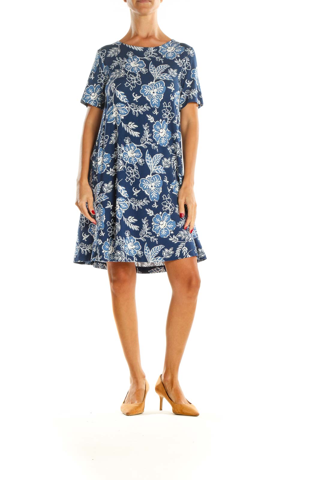 Blue Tropical Print Shift Dress