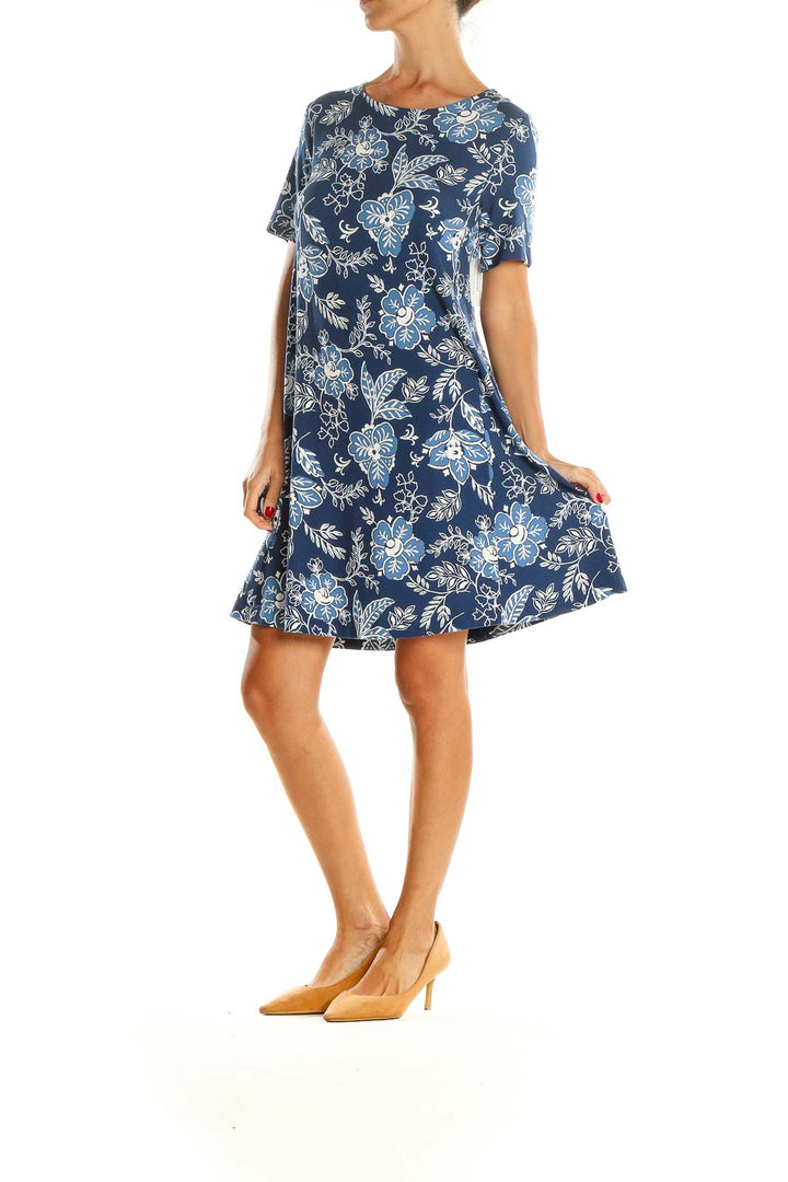 Blue Tropical Print Shift Dress