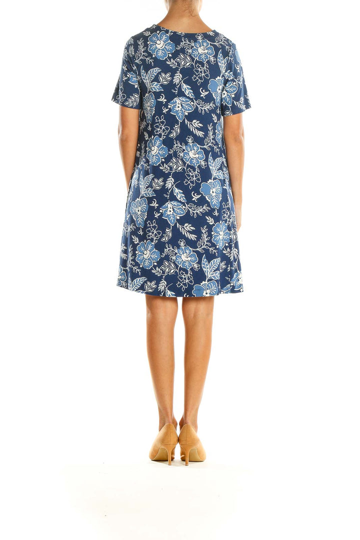 Blue Tropical Print Shift Dress