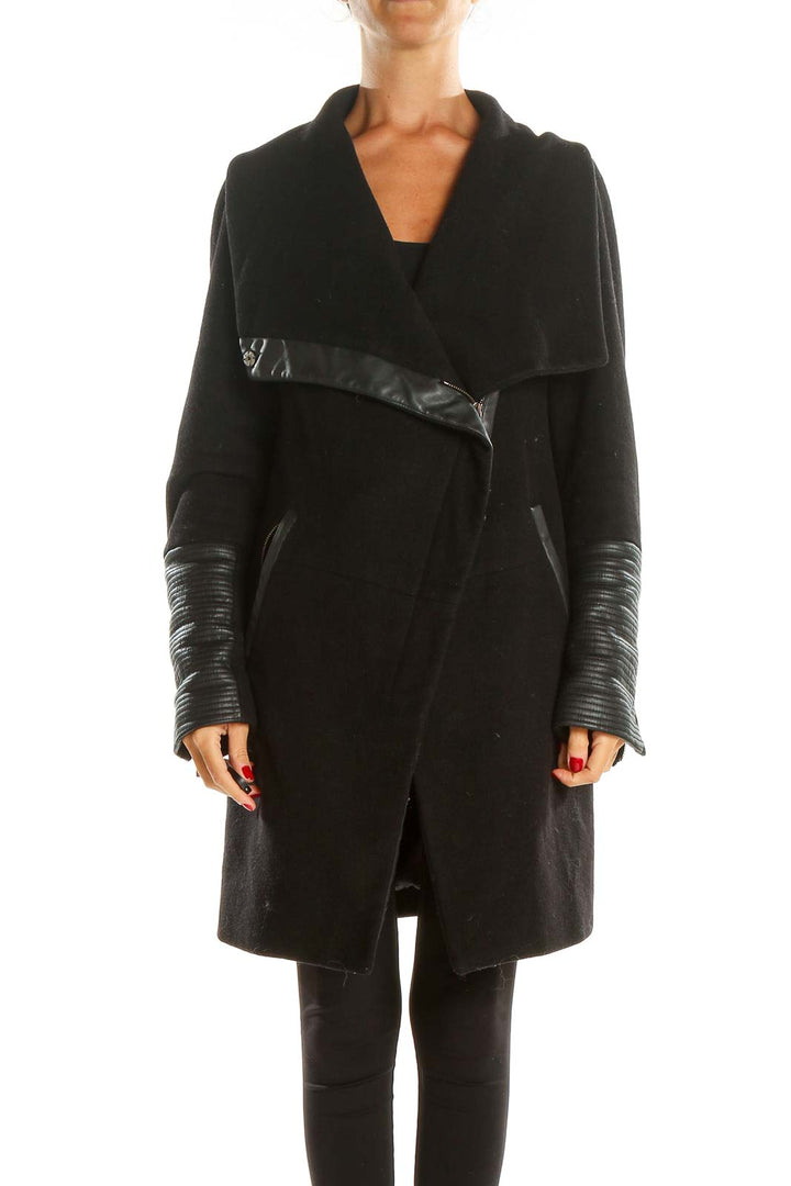 Black Coat with Pleather Detailing