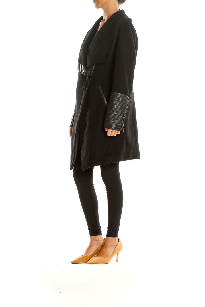 Black Coat with Pleather Detailing