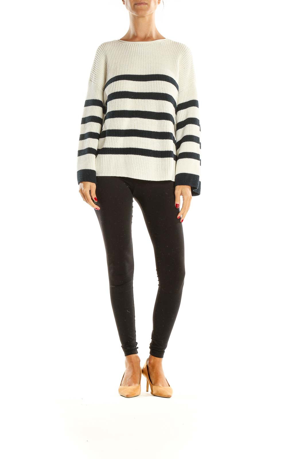 White Black Striped Casual Sweater