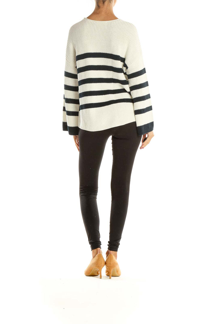 White Black Striped Casual Sweater