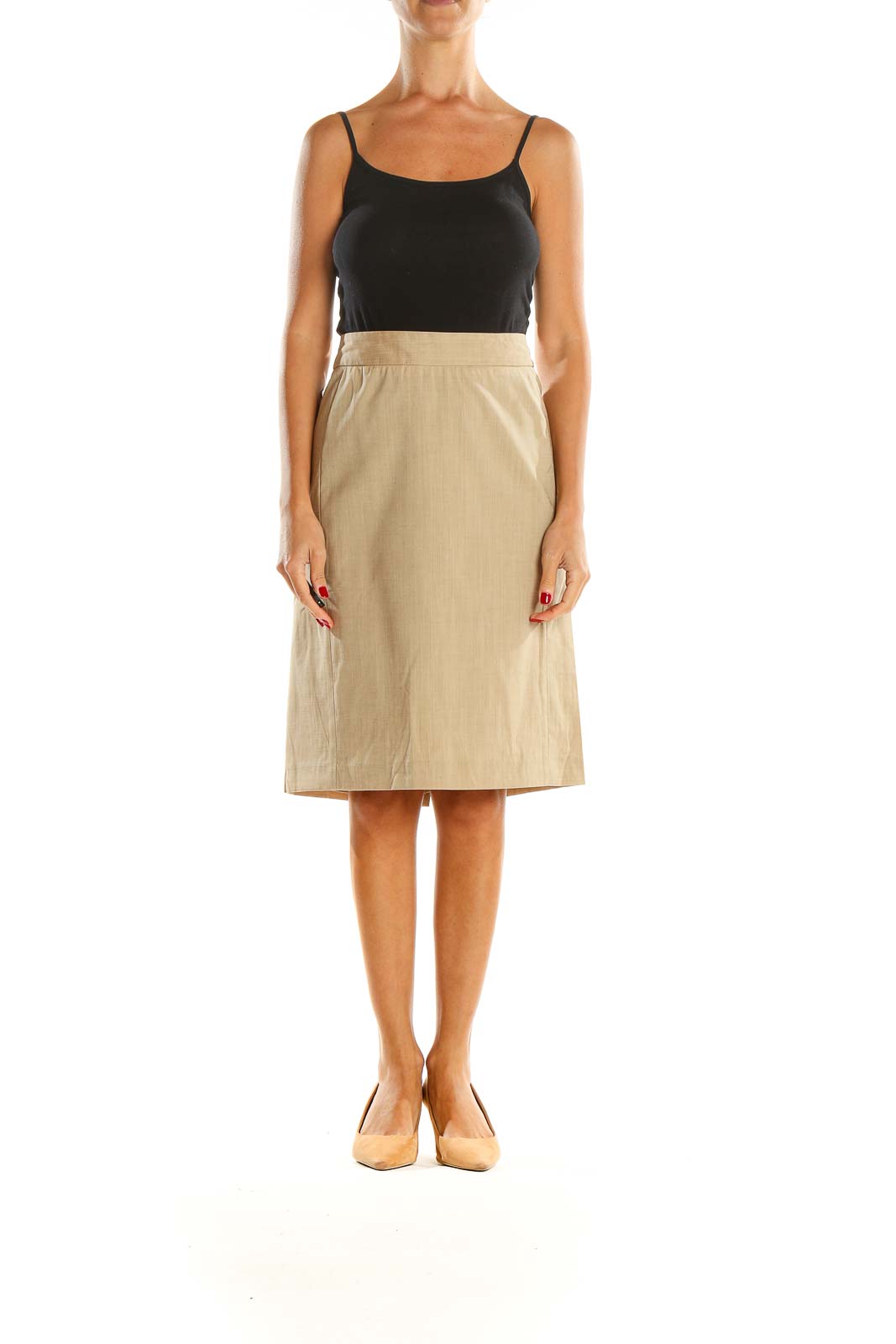 Beige Classic Pencil Skirt