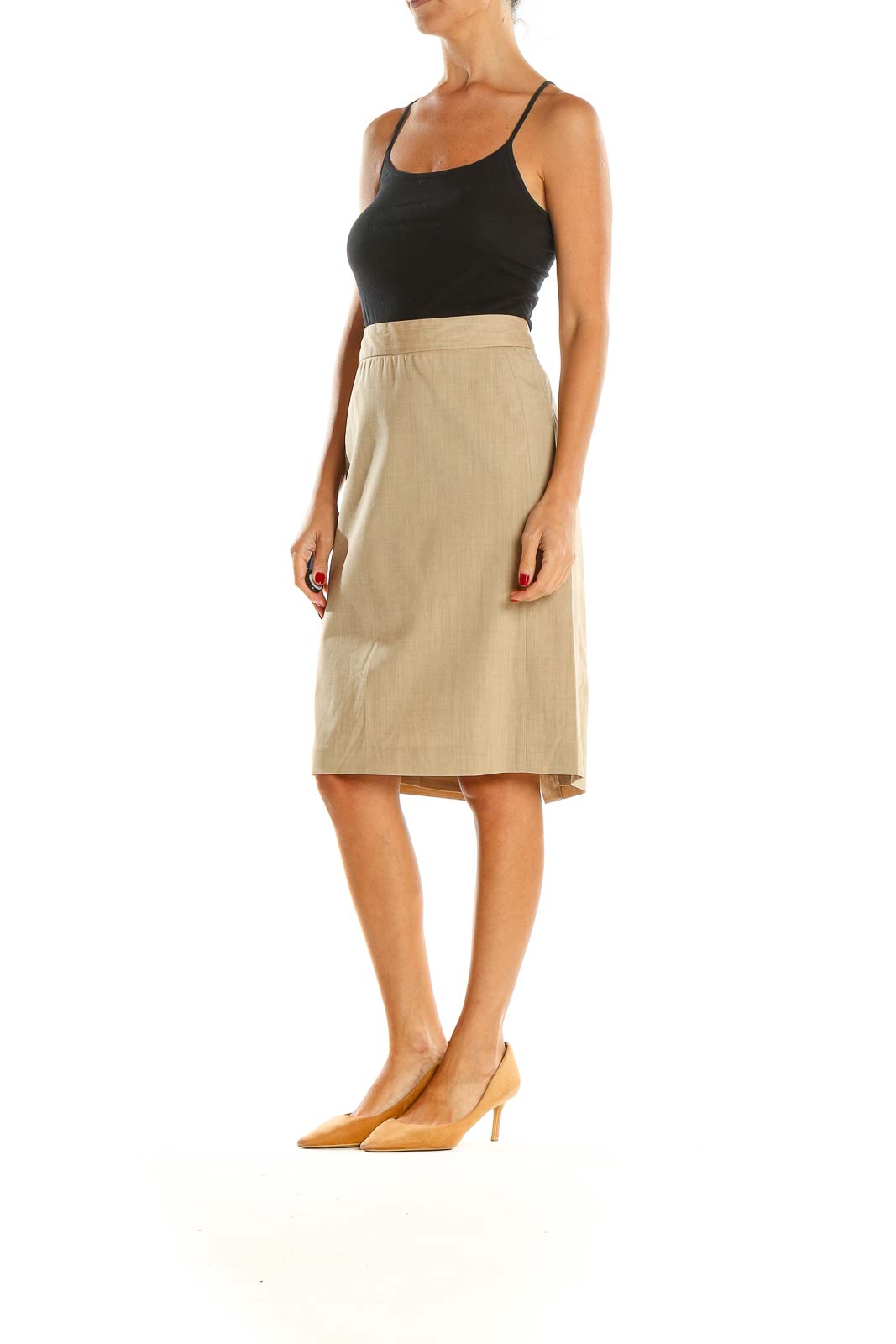 Beige Classic Pencil Skirt