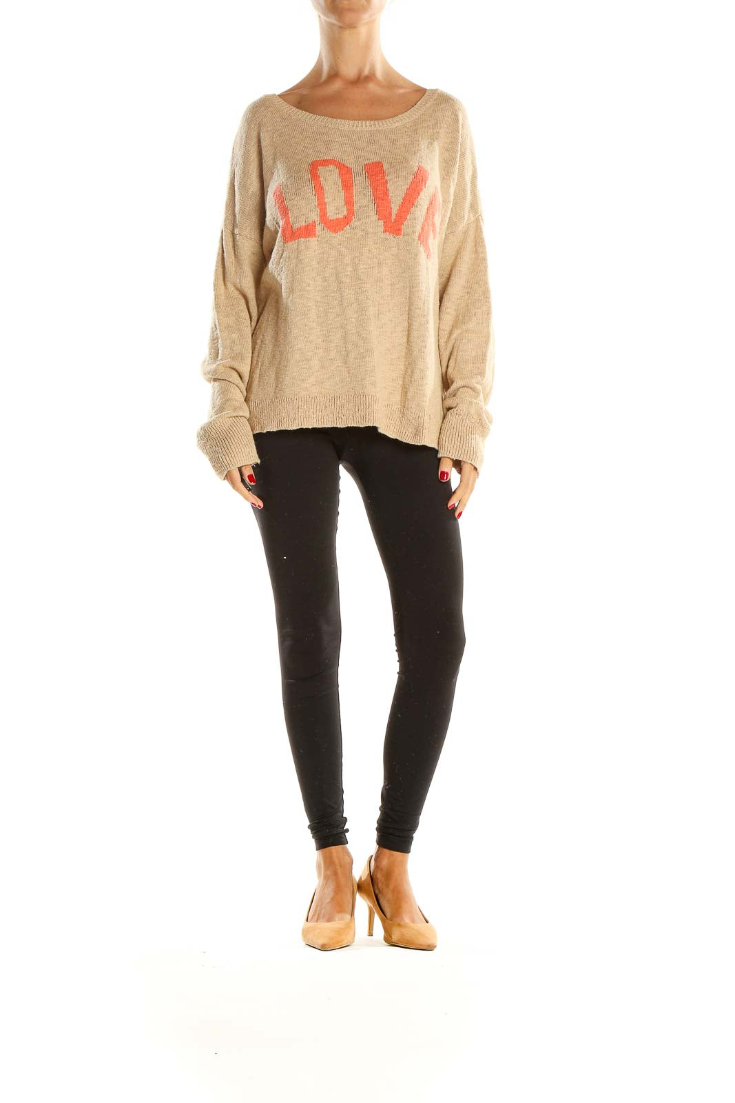 Beige Graphic Print All Day Wear Sweater