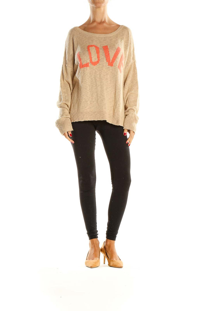 Beige Graphic Print All Day Wear Sweater