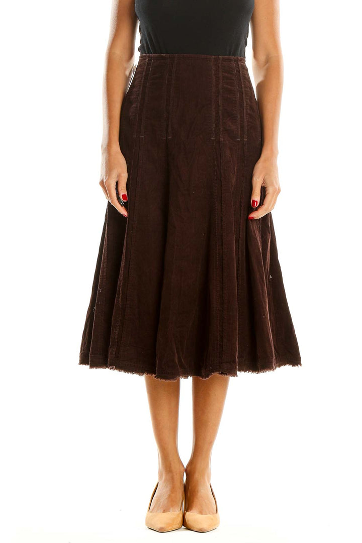 Brown Corduroy Brunch Flared Skirt