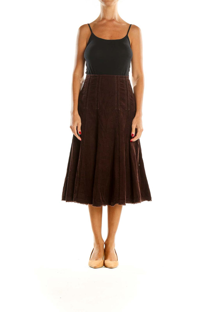 Brown Corduroy Brunch Flared Skirt