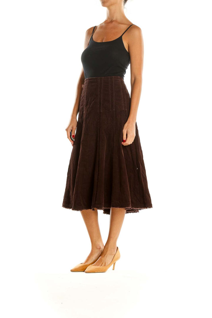 Brown Corduroy Brunch Flared Skirt