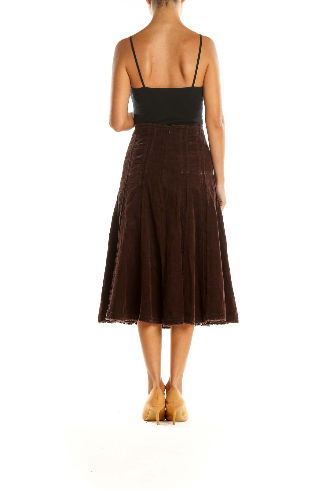 Brown Corduroy Brunch Flared Skirt