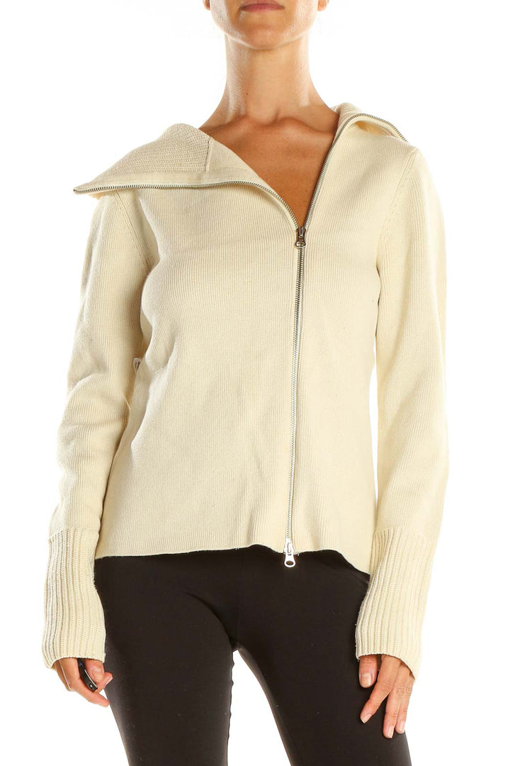 Beige Zip Up All Day Wear Sweater